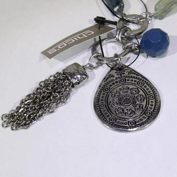 NWT Chico's Blue and Silver Tone Pendant Necklace - Picture 4 of 7